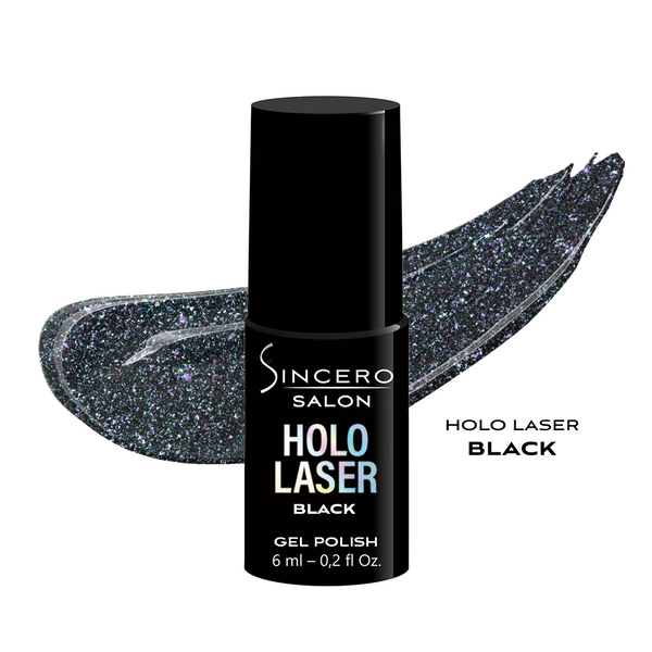 Gēla nagu laka "Sincero Salon", HOLO Laser, Black, 6ml