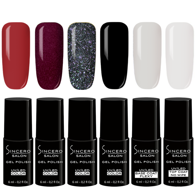 GĒLA NAGU LAKAS KOMPLEKTS "SINCERO SALON" Crime Of Passion, 6 gab x 6 ml
