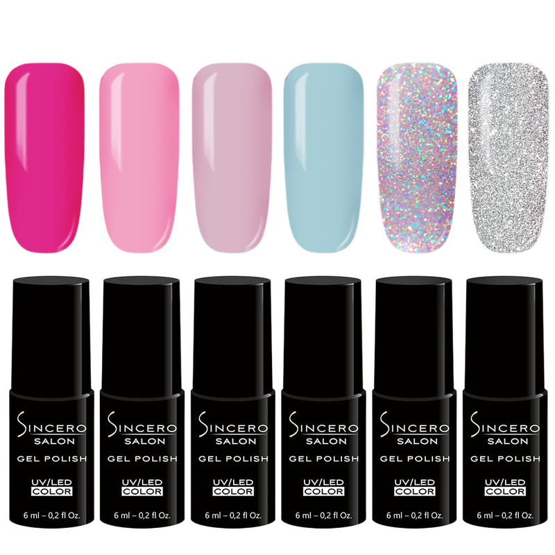 GĒLA NAGU LAKU KOMPLEKTS "SINCERO SALON" GLAM VIBES, 6 GAB. X 6 ML