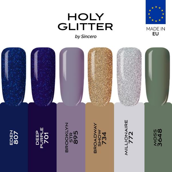 Gēla nagu laku komplekts "Sincero Salon", Holy Glitter, 6 gab x 6 ml