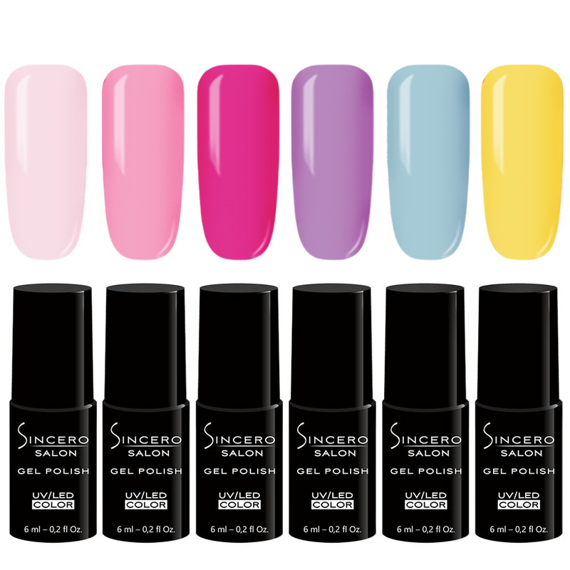 GĒLA NAGU LAKU KOMPLEKTS "SINCERO SALON" THINK PINK, 6 GAB. X 6 ML