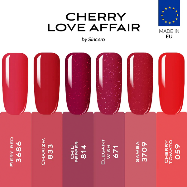 Gēla nagu laku komplekts "Sincero Salon", Cherry Love Affair, 6 gab x 6 ml