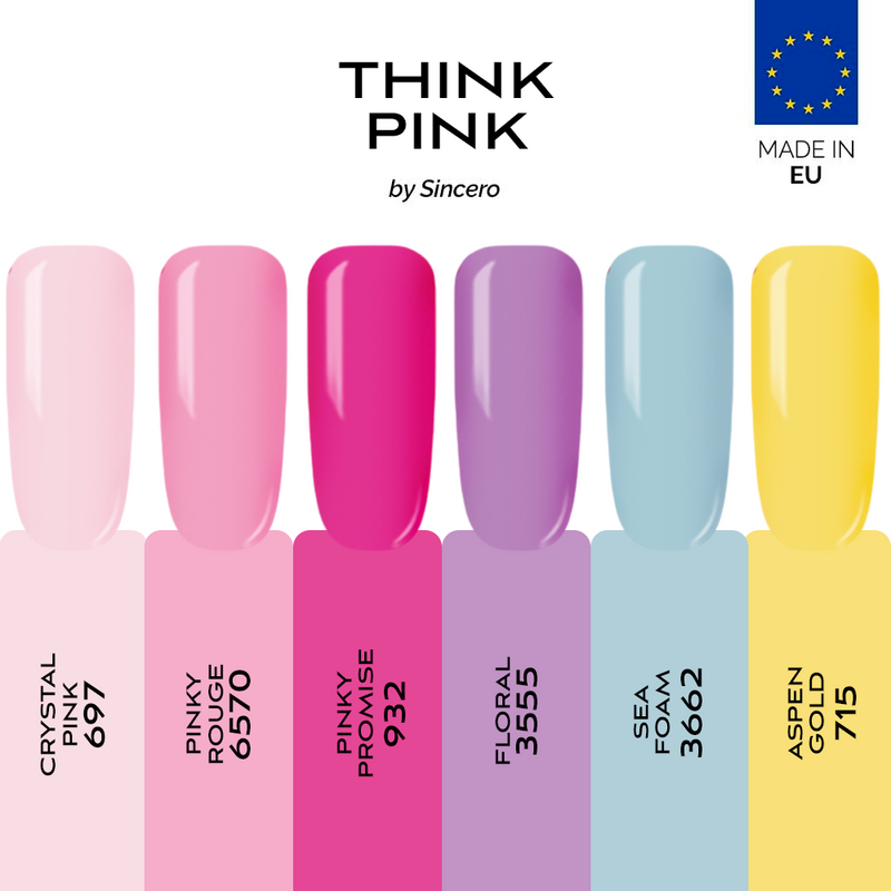 GĒLA NAGU LAKU KOMPLEKTS "SINCERO SALON" THINK PINK, 6 GAB. X 6 ML