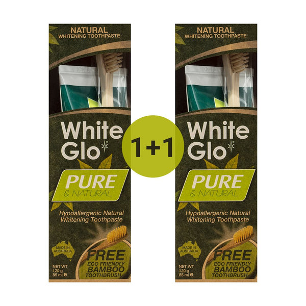 ZOBU PASTAS KOMPLEKTS "WHITE GLO" PURE NATURAL, 1 + 1, 2 X 150 ML