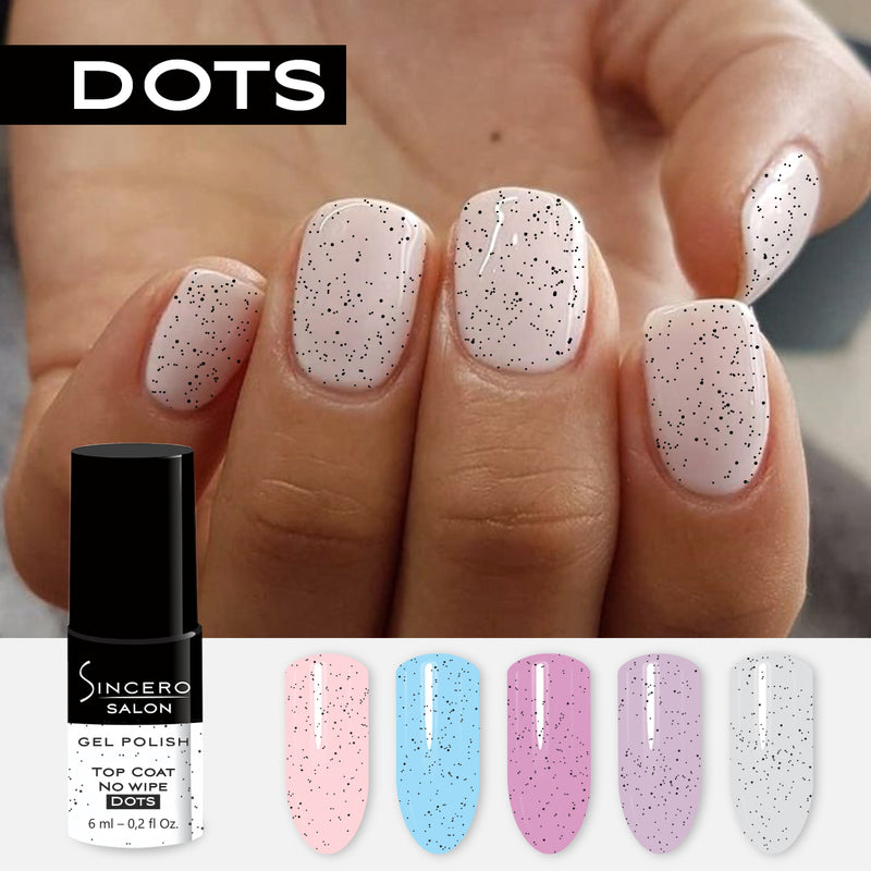 Gēla nagu lakas virskārta "Sincero Salon", Top Coat No Wipe, Dots, 6ml