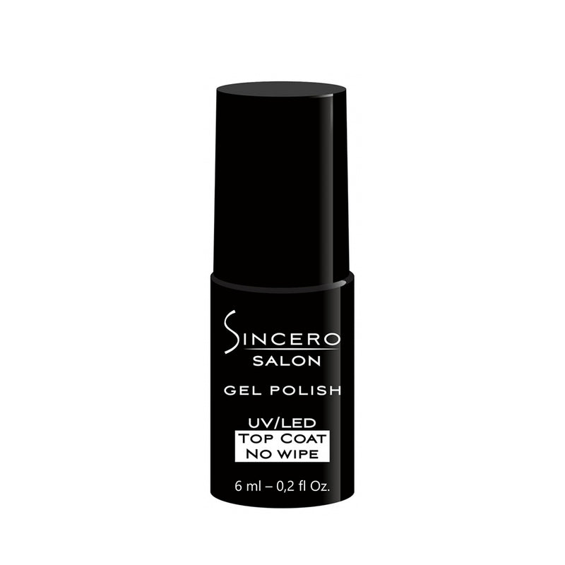 Gēla nagu lakas virskārta "Sincero Salon", Top Coat No wipe, 6 ml